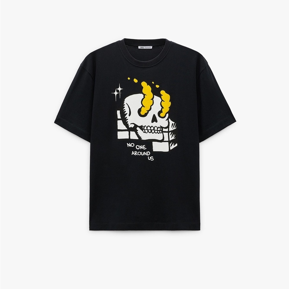 Zara Man Black Skull Print T-Shirt. Size S.